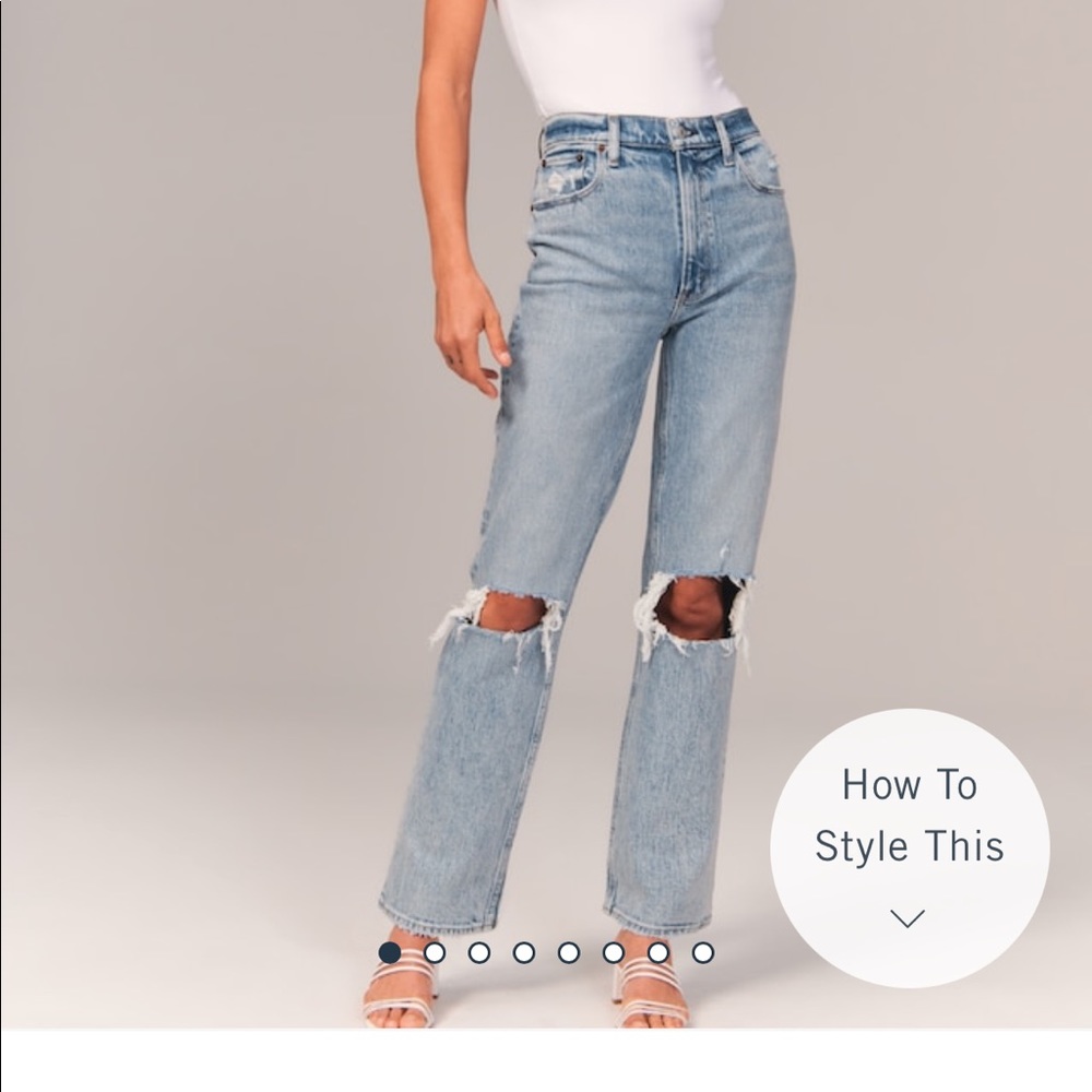 Abercrombie 90s Ultra High Rise Straight Jeans (Light Ripped Medium Wash)